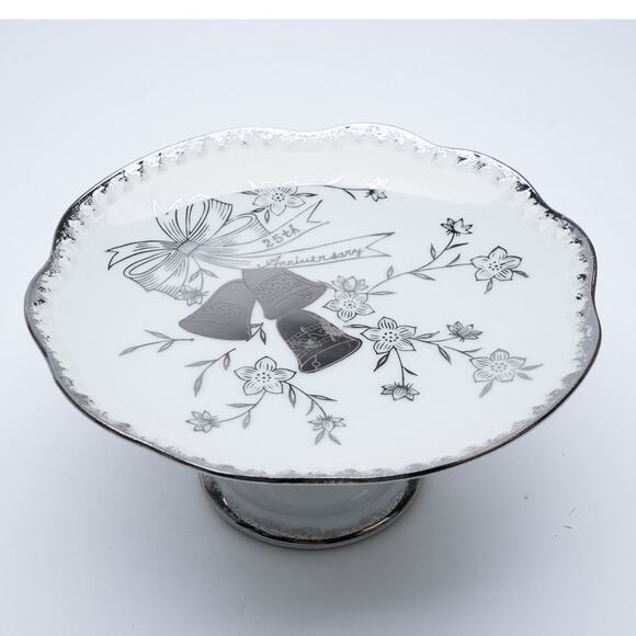 Vintage 25TH ANNIVERSARY Silver floral dessert stand by Norcrest Fine China - Picture 1 of 4